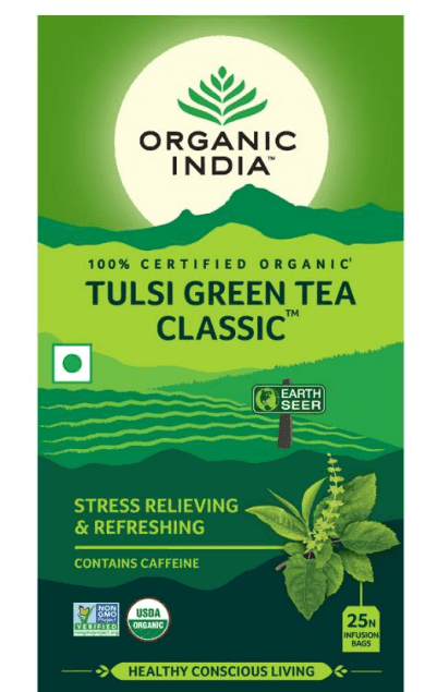 Чай зелёный с тулси Organic India, 25 пакетиков - чай