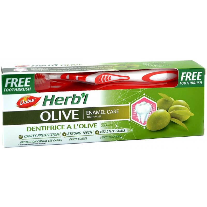 Зубная паста с оливой Herb'l Dabur, 150 г + щётка - для полости рта